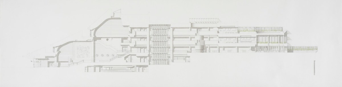 , The British Library, St. Pancras: longitudinal section