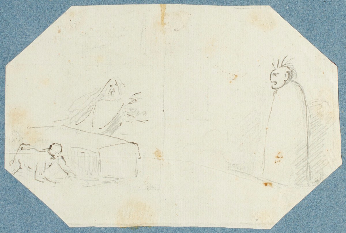 George Dance RA, Figure hiding from two ghostly apparitions