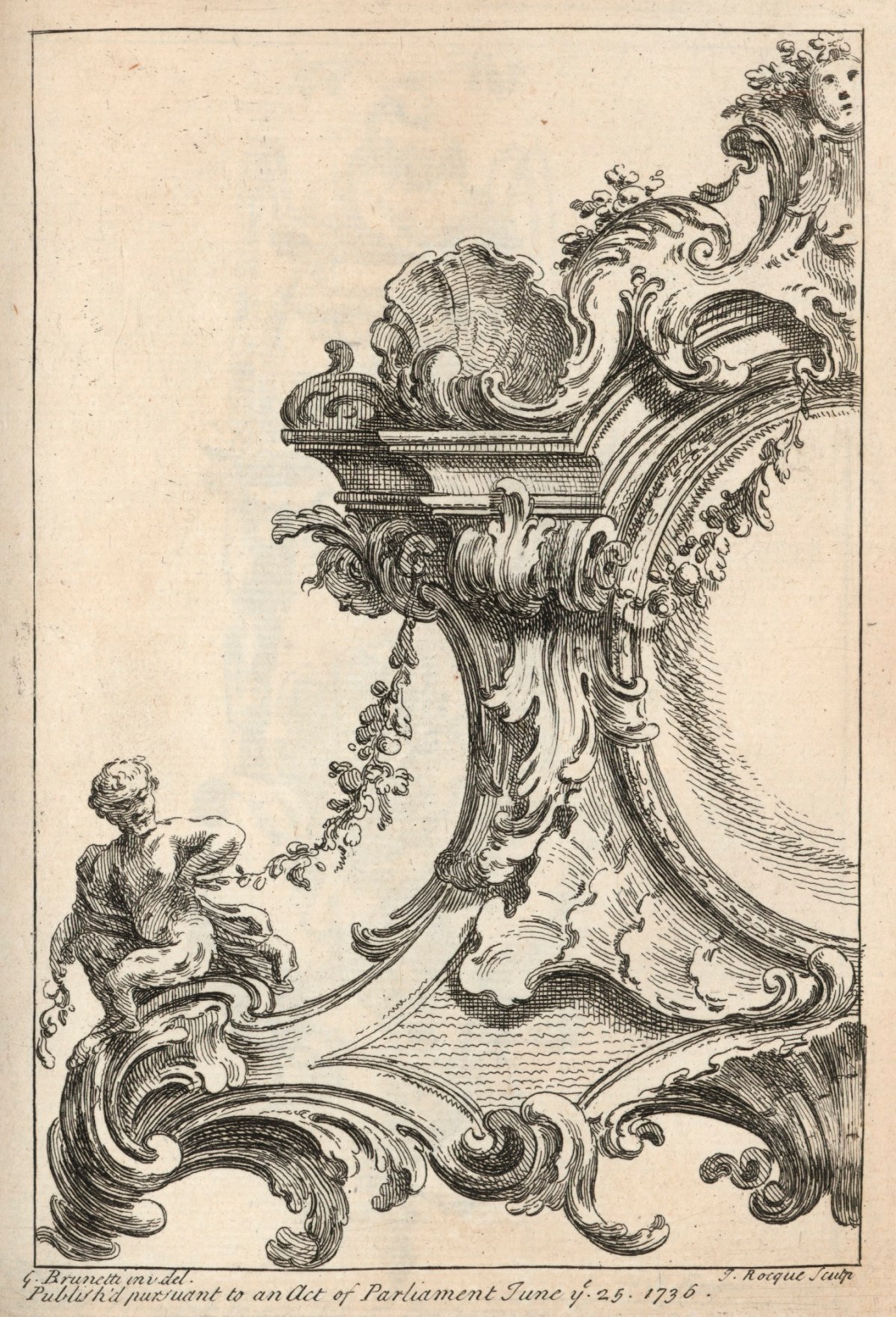 Gaetano Brunetti, Rocaille cartouche with seated satyr
