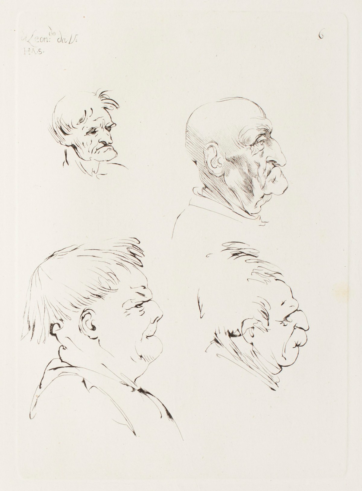 Leonardo da Vinci, Four Caricature Heads in Profile