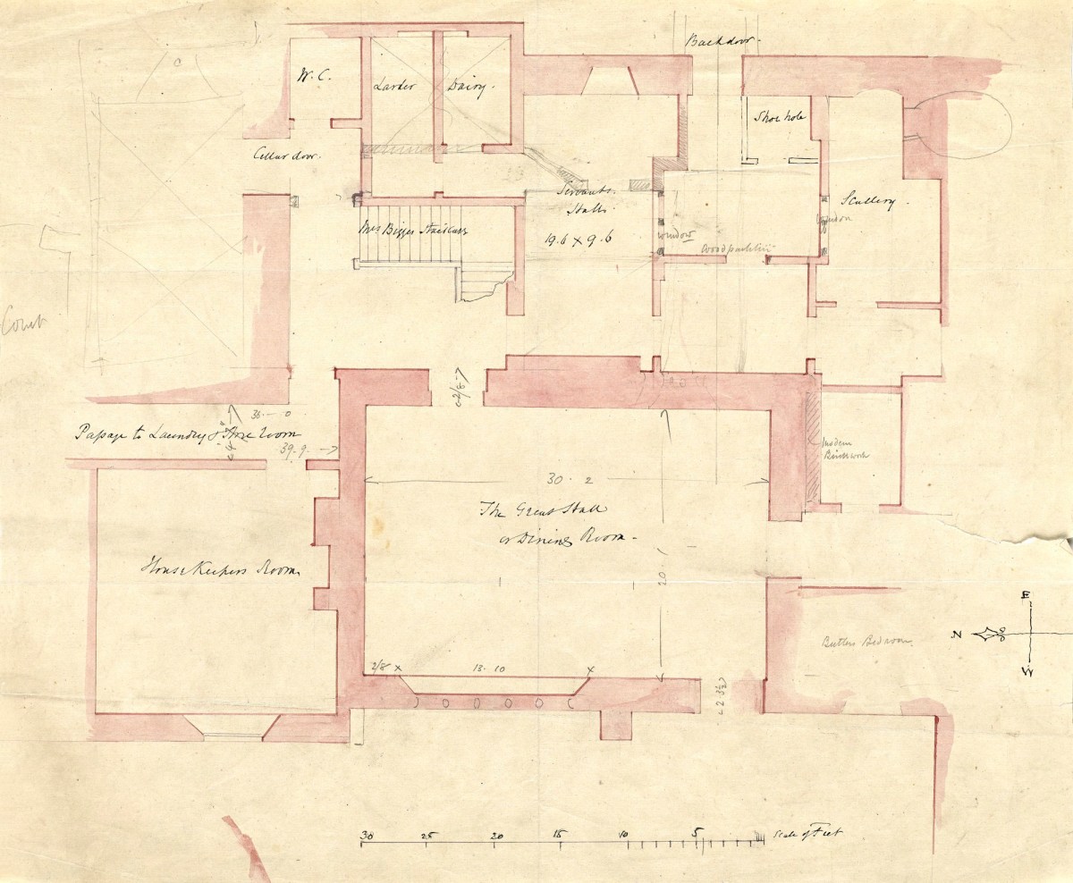 Unidentified British architect, Design for alterations and additions to hall and lobby, Ightham Mote, Kent: survey plan of hall and surrounding rooms