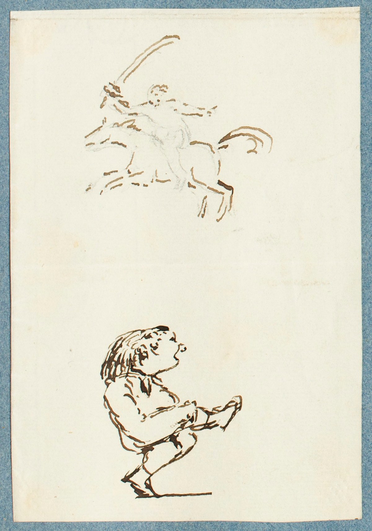 George Dance RA, Sketch of a figure on horseback and a caricature of a man in profile