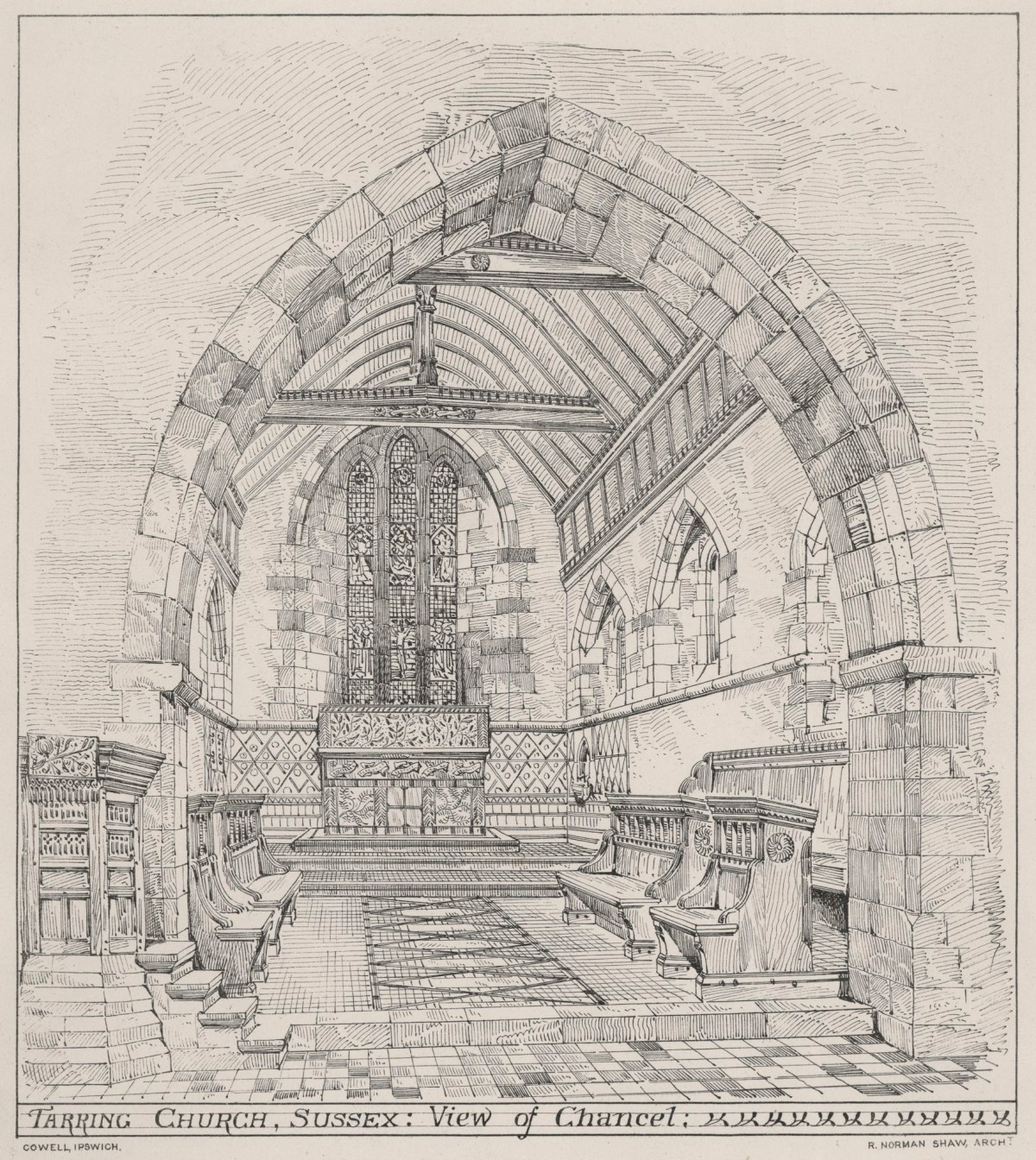 Richard Norman Shaw RA, Design for the restoration of the chancel of the Church of St Andrew, West Tarring, Worthing, West Sussex: perspective