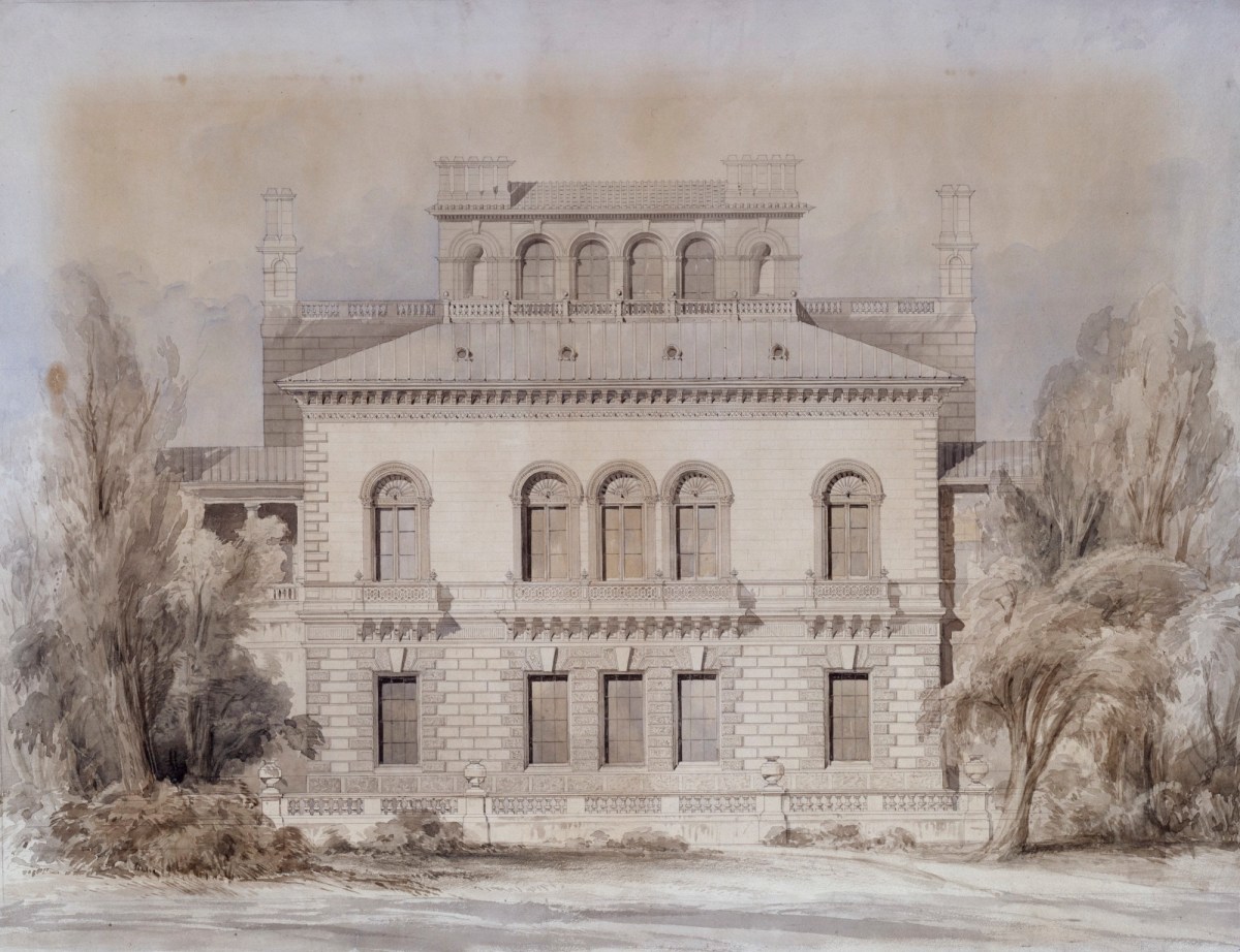 Sir Charles Barry RA, The Travellers' Club, Pall Mall, London: elevation of south front