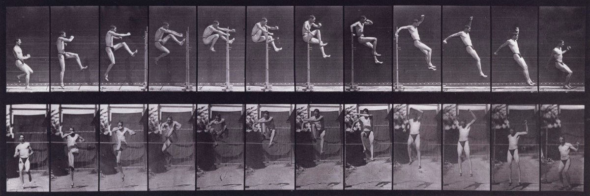 Eadweard Muybridge, Jumping; running straight high jump (shoes)