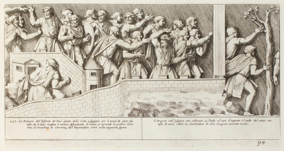 Pietro Santi Bartoli, Plate 94: Dacians running out of the city and askign for clemence