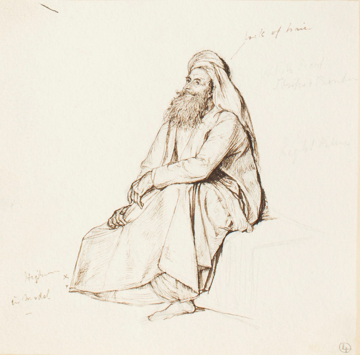 Henry Hugh Armstead RA, A seated man wearing a headdress, for 'Samuel and his Mother'