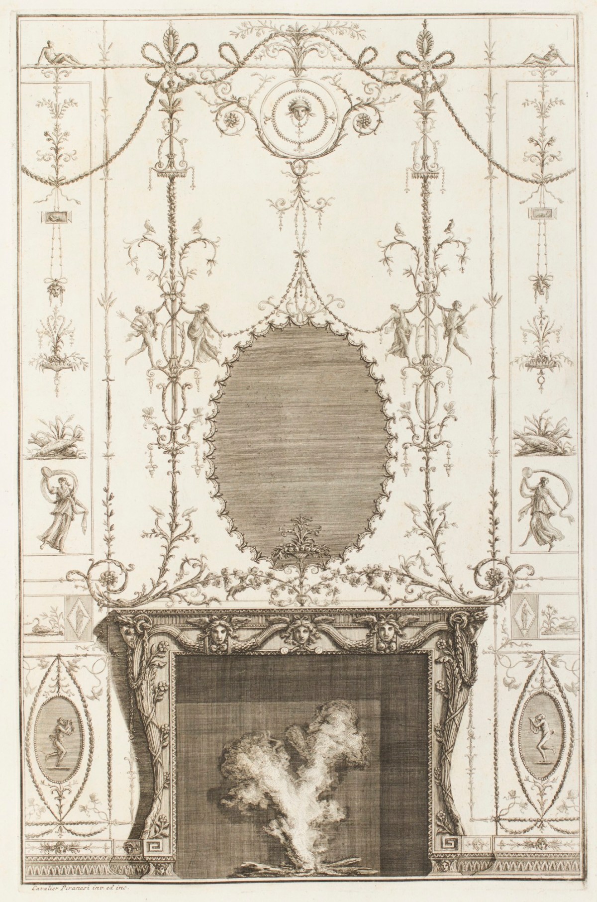 Giovanni Battista Piranesi, Design for a fireplace with oval centrepiece