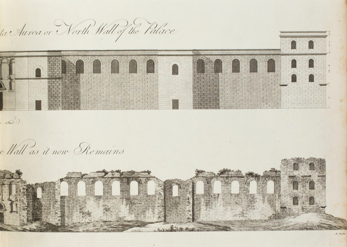 Charles-Louis Clérisseau, North Wall of the Diocletian palace in Split, as conceived and in ruins