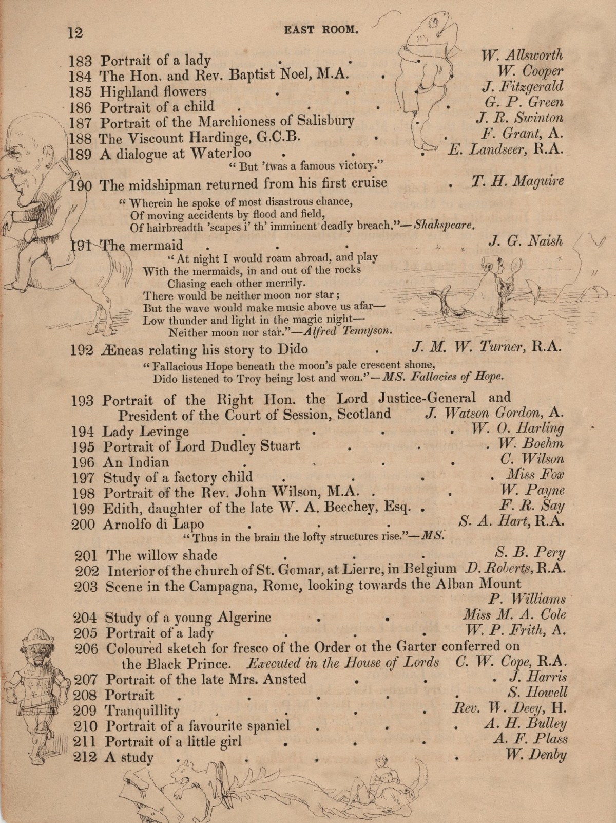 Richard Doyle, Page from the catalogue of the 1850 Royal Academy annual exhibition with drawings