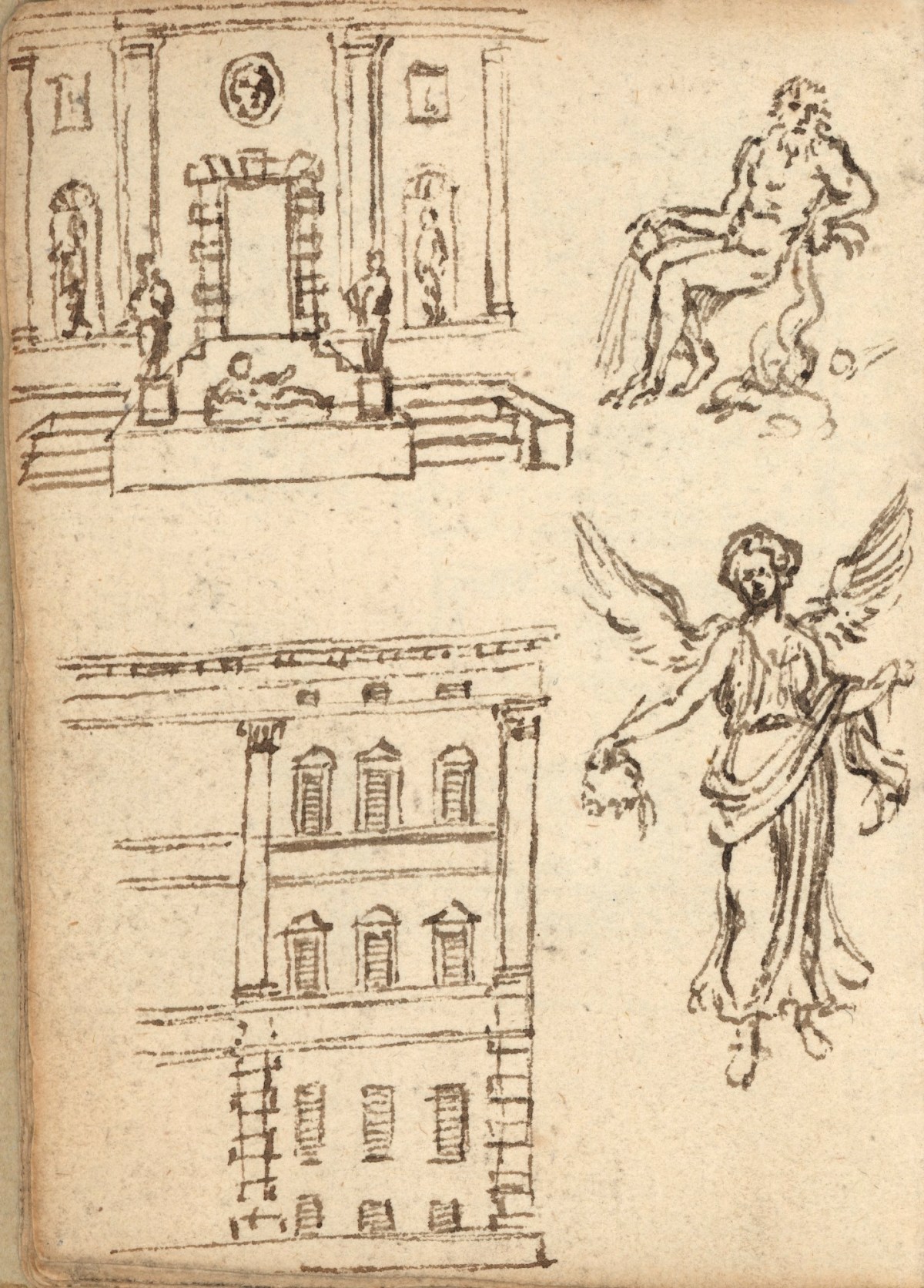 Benjamin West PRA, Leaf from a sketchbook with drawings of architecture, sculpture and ornament