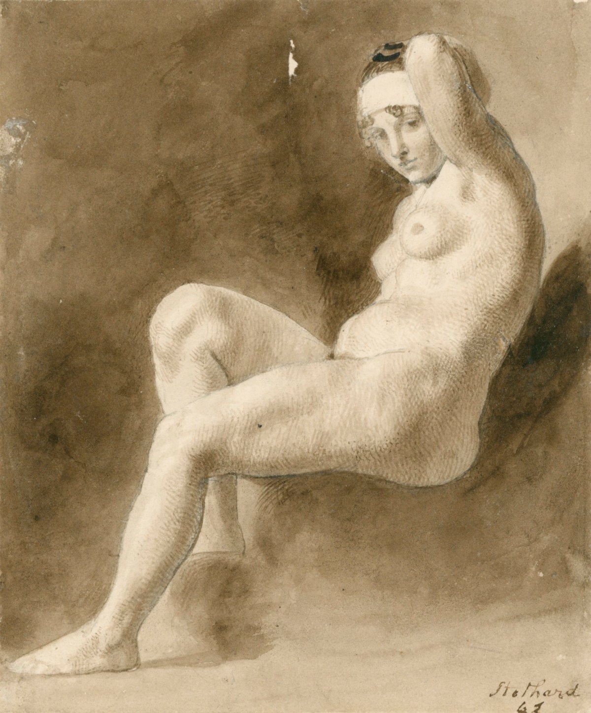 Thomas Stothard RA, Seated female nude with left arm raised
