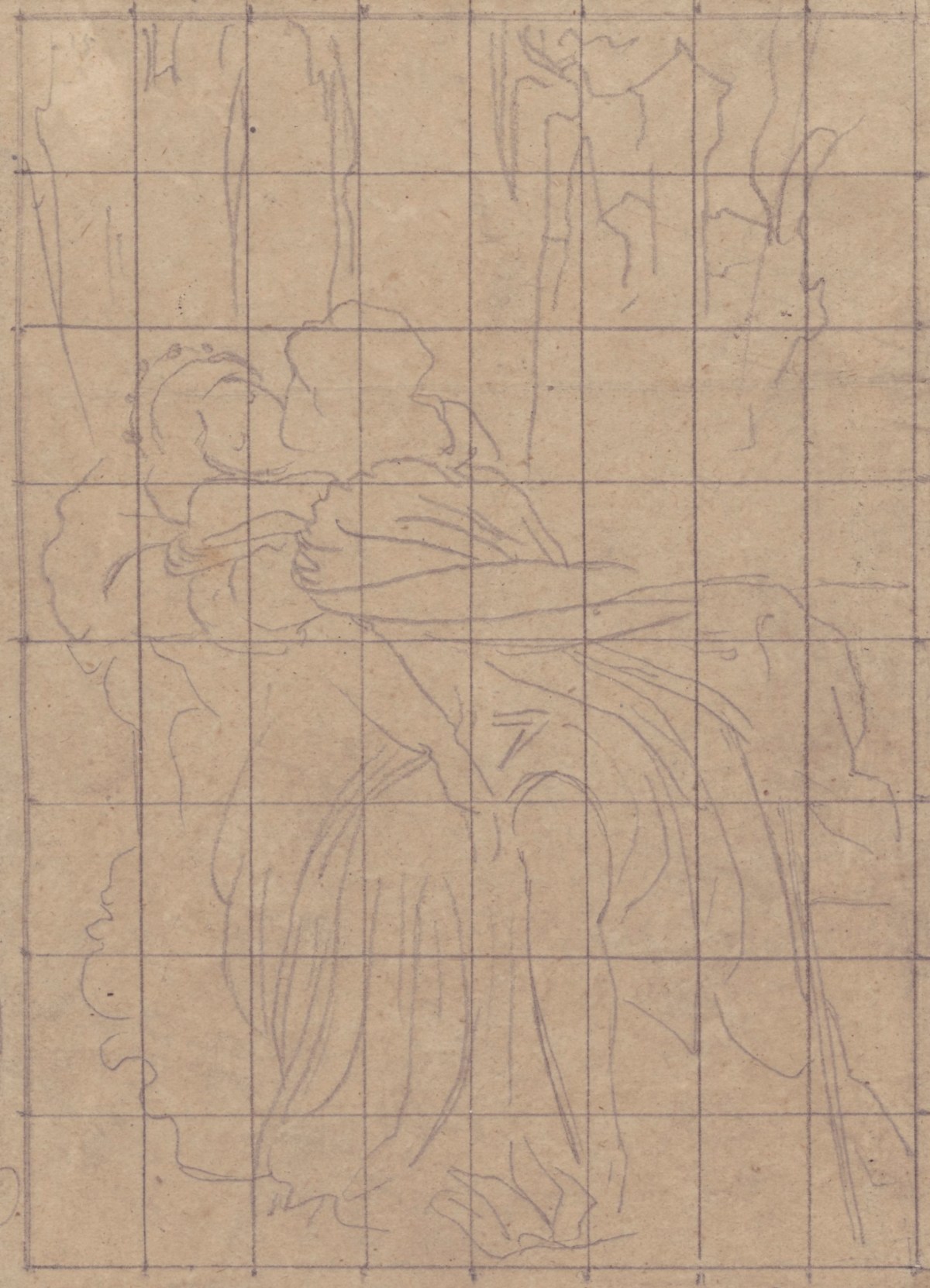 Lord Leighton PRA, Squared up tracing for 'Paolo and Francesca'