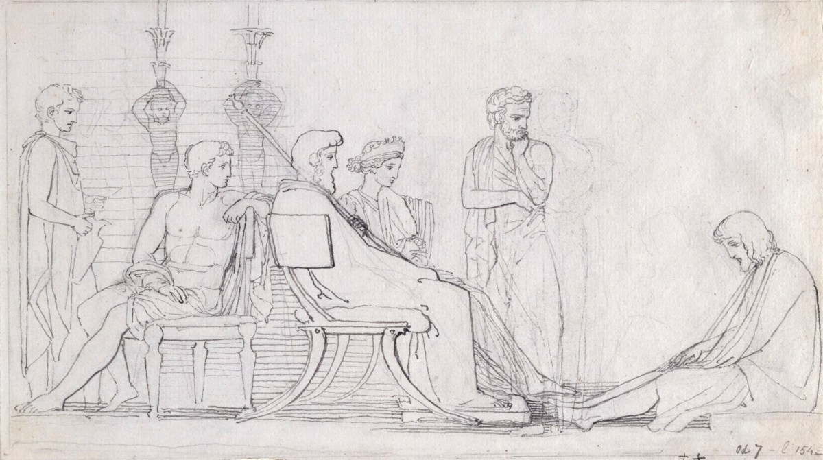 John Flaxman RA, Ulysses on the Hearth Presenting Himself to Alicnous and Arete