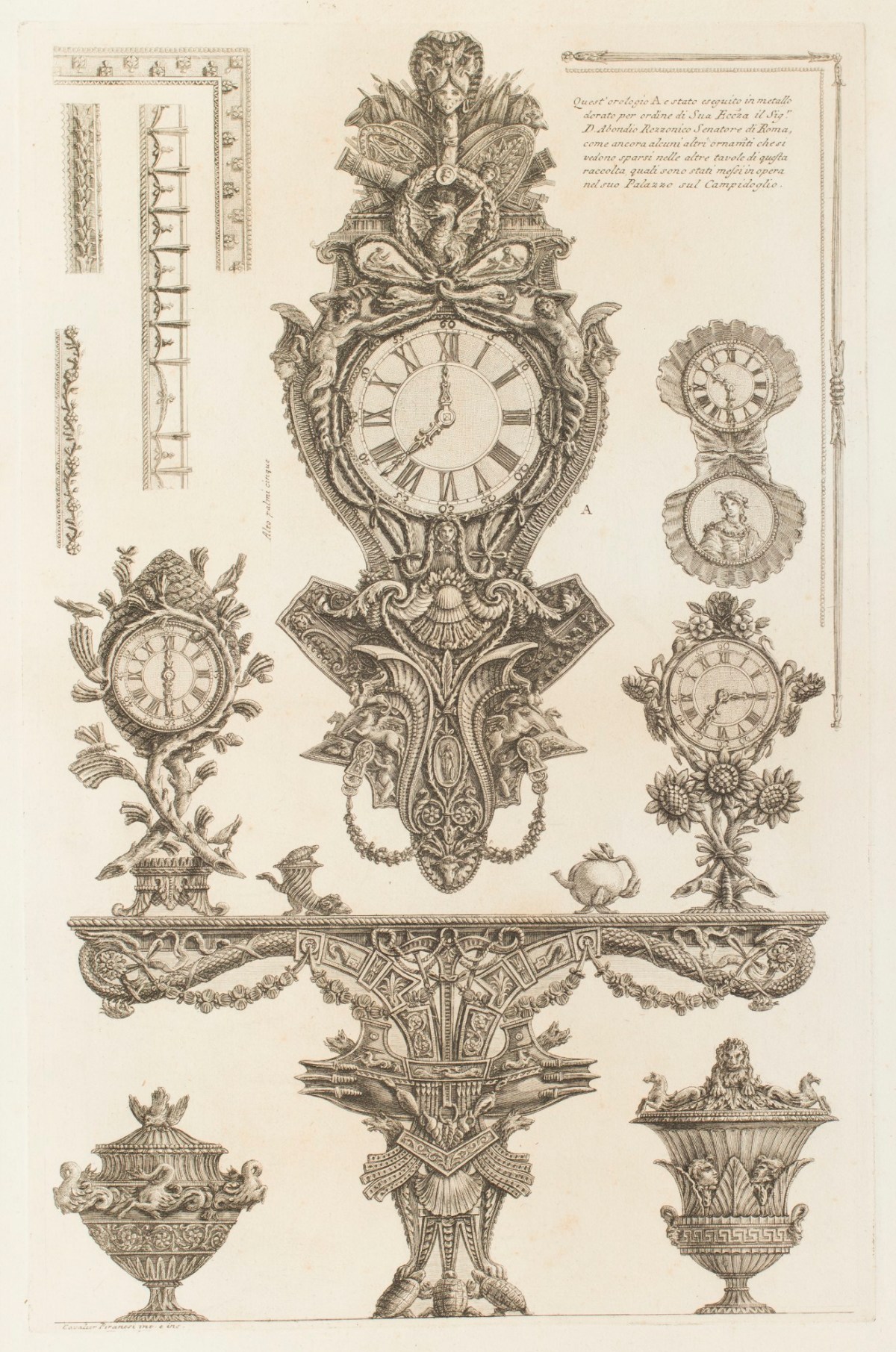 Giovanni Battista Piranesi, Designs for clocks, mantlepiece and vases
