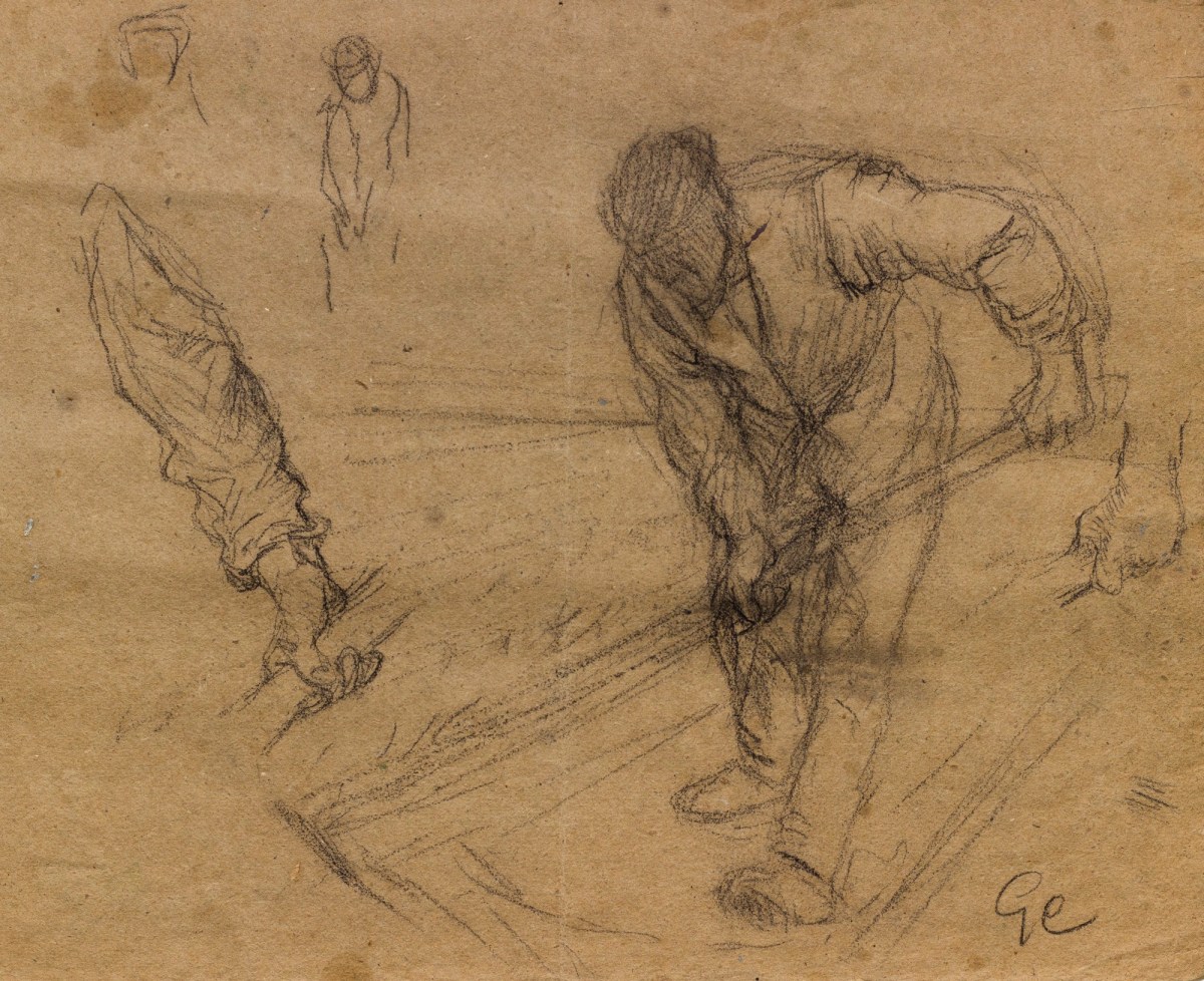 Sir George Clausen RA, Figure study for the lithograph 'Hoeing'