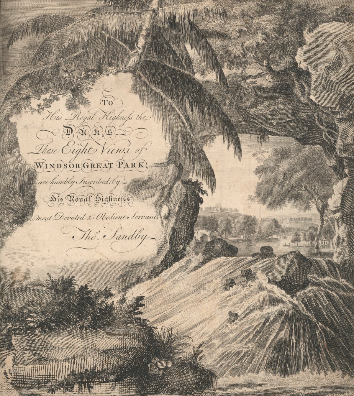 Thomas Sandby RA, The Pondhead, Cascade, Grotto and Great Bridge at Virginia Water, Windsor Great Park