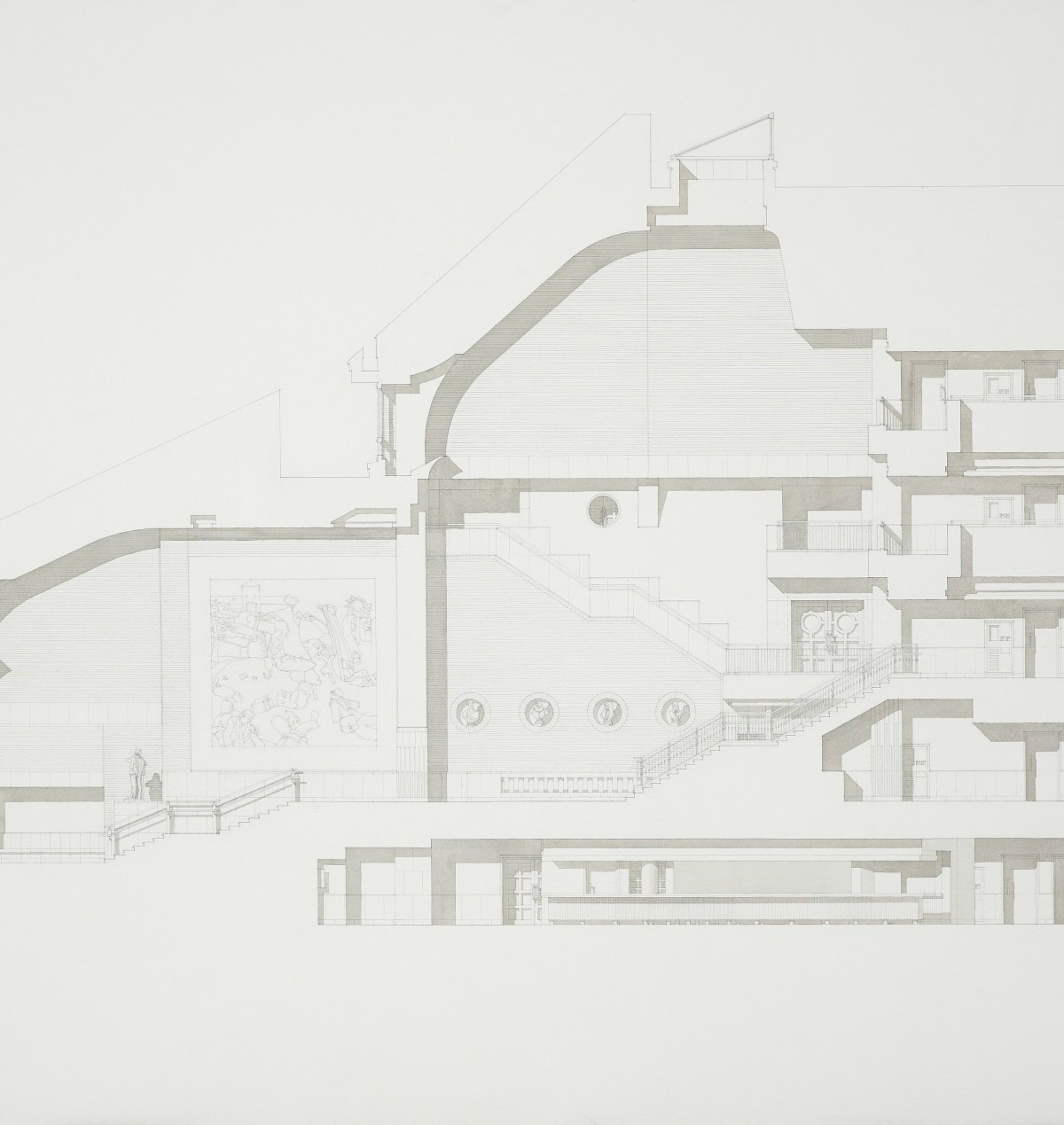 , The British Library, St. Pancras: longitudinal section