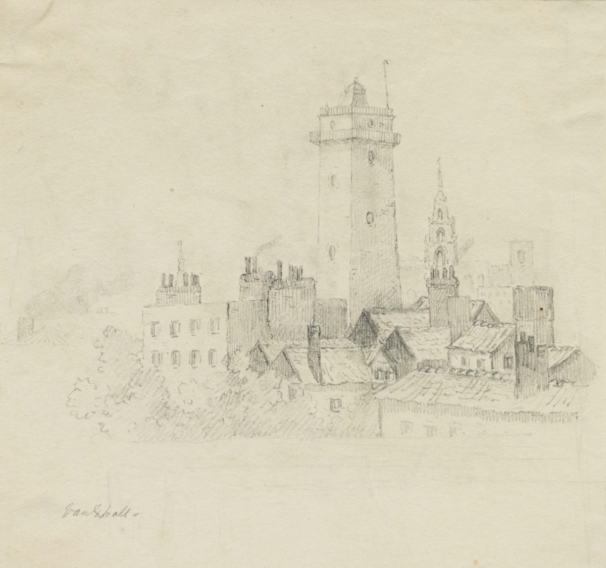 Oriana Georgiana Reinagle, Sketch of Watts Shot Tower in Vauxhall