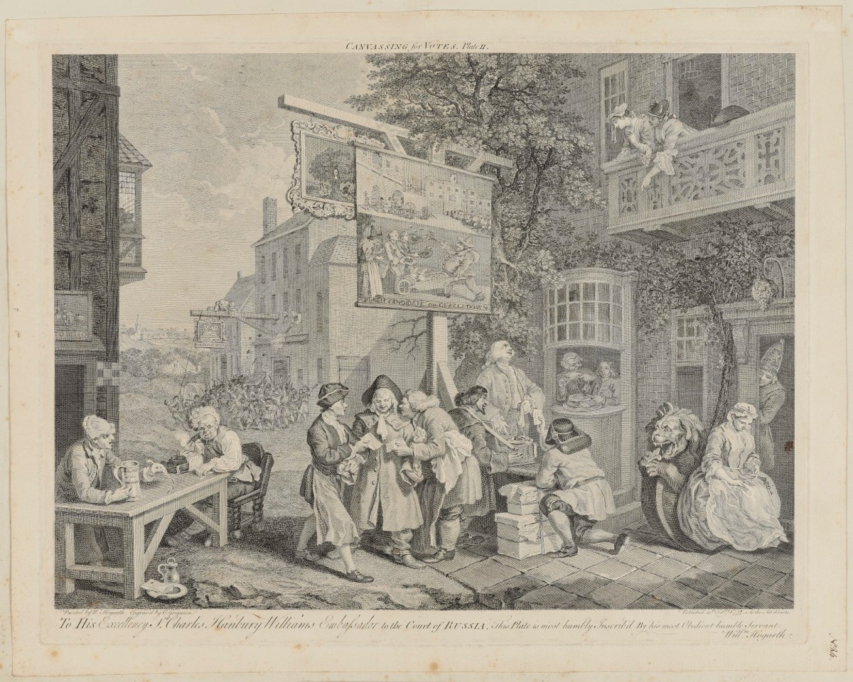 William Hogarth, Canvassing for Votes (Four Prints of an Election, plate 2)