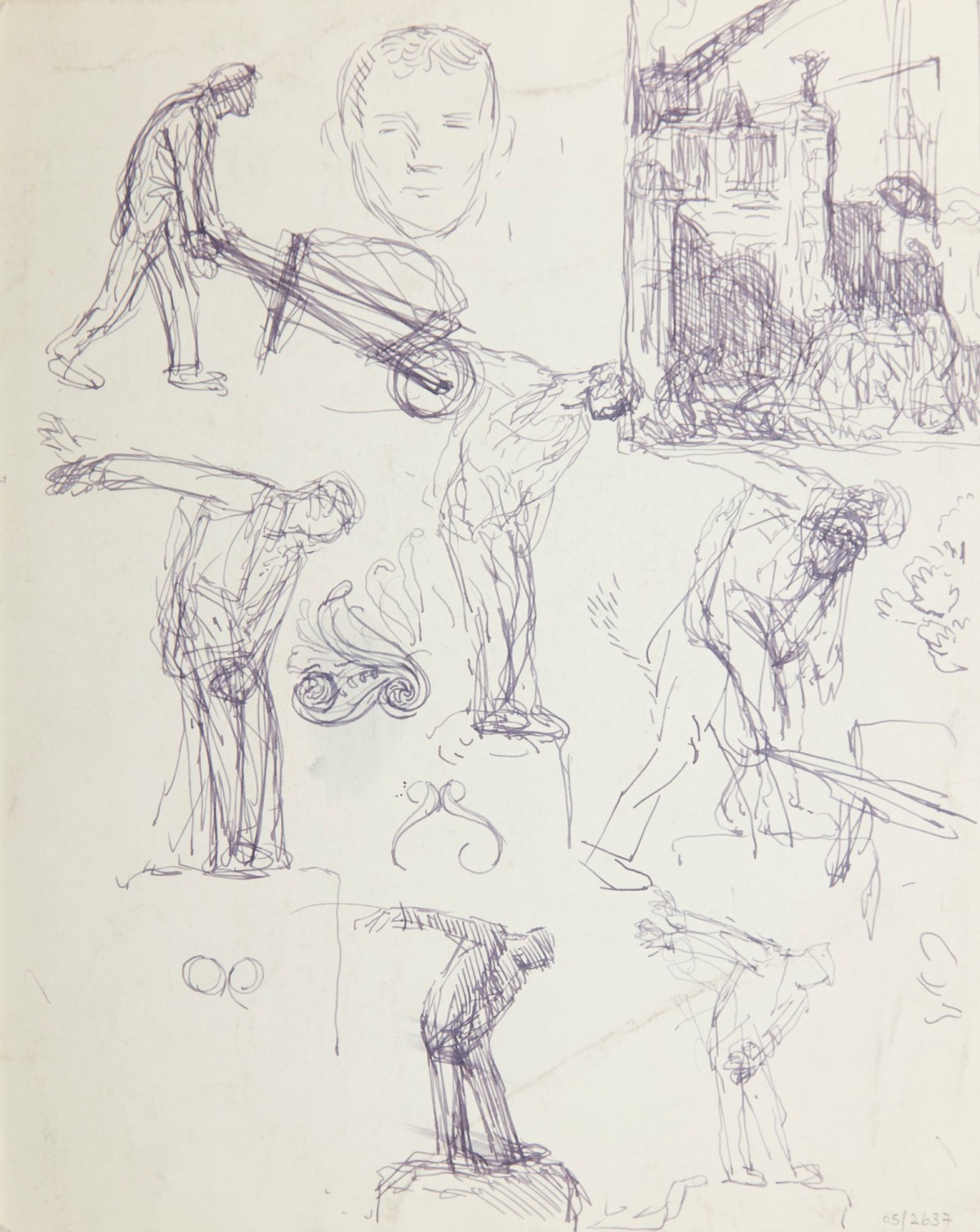 Sir George Clausen RA, Study of men working on a building using cranes