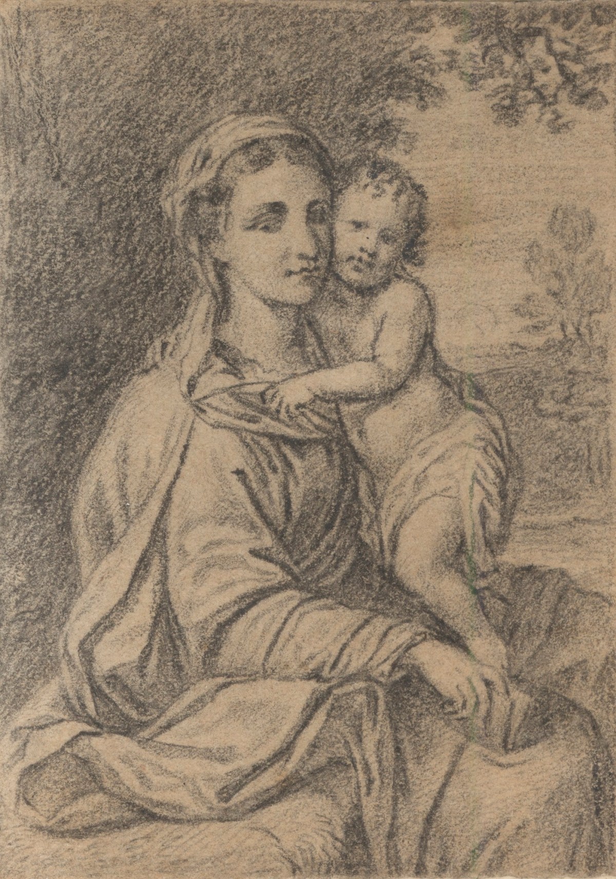 Benjamin West PRA, Leaf from a sketchbook with a drawing of a mother and child