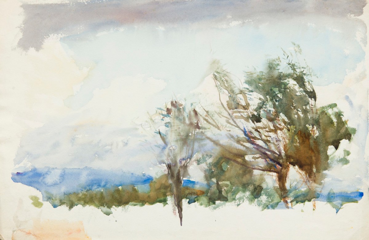 Sir George Clausen RA, Sketch of pollarded trees and sky
