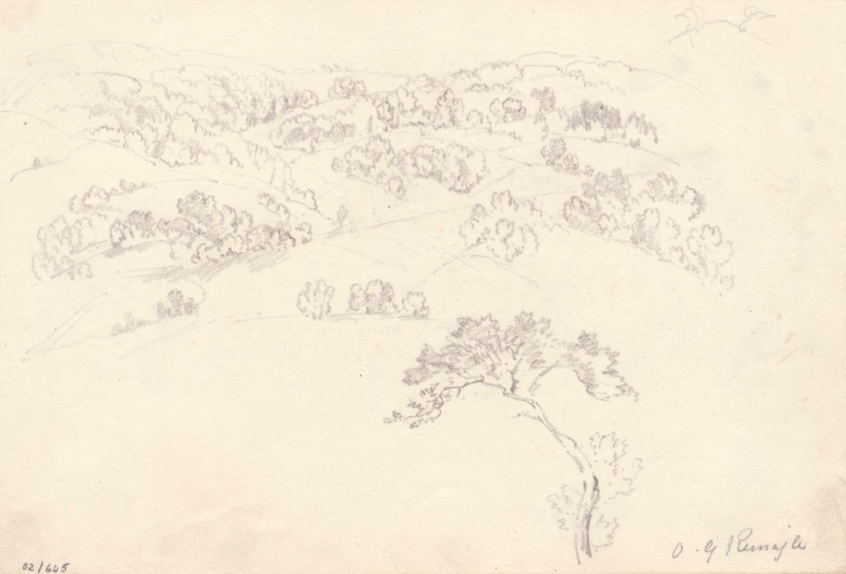 Oriana Georgiana Reinagle, Drawing of a hilly landscape