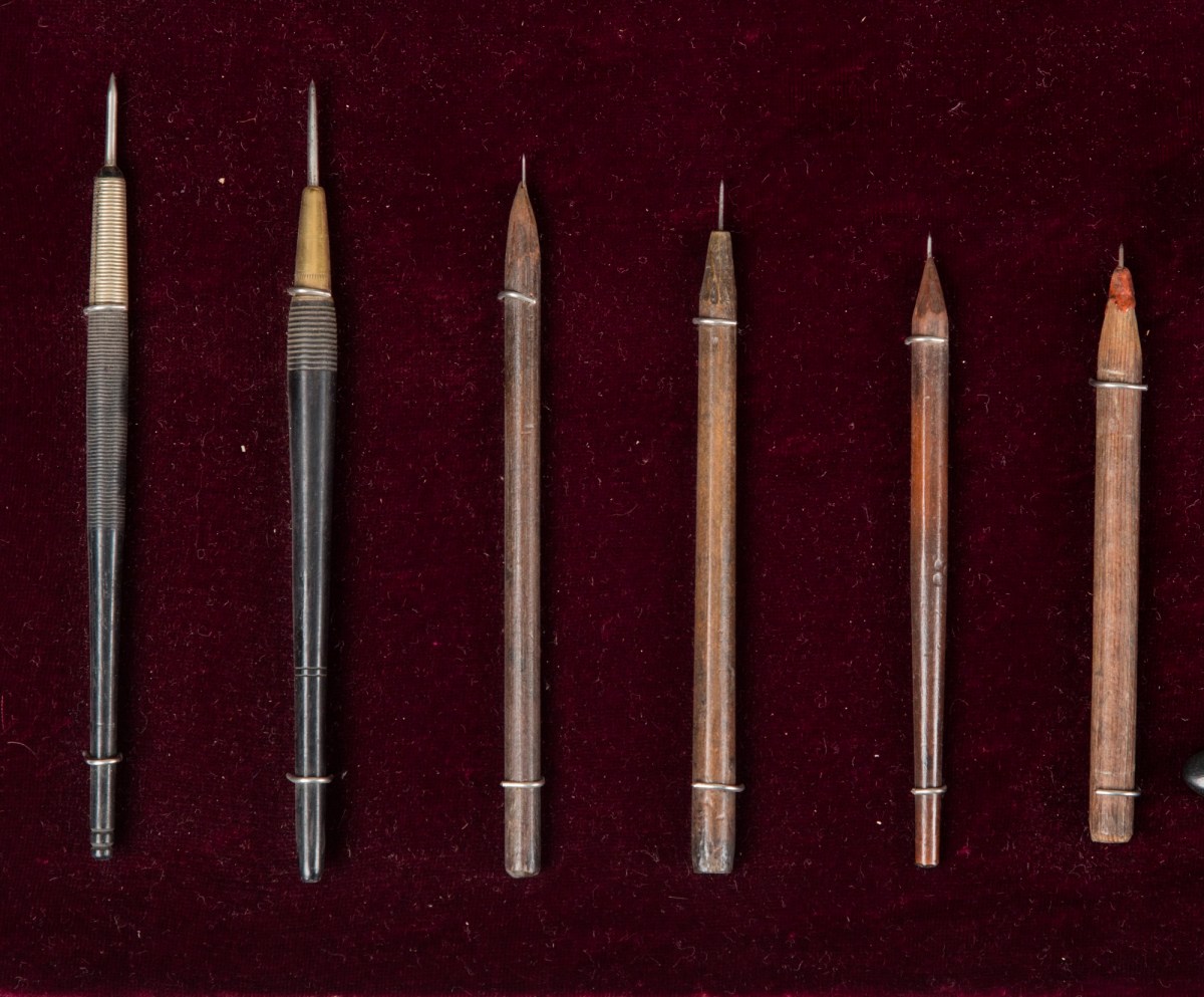 Sir Frank Short RA, Framed collection of engraving and other tools used by Sir Frank Short RA