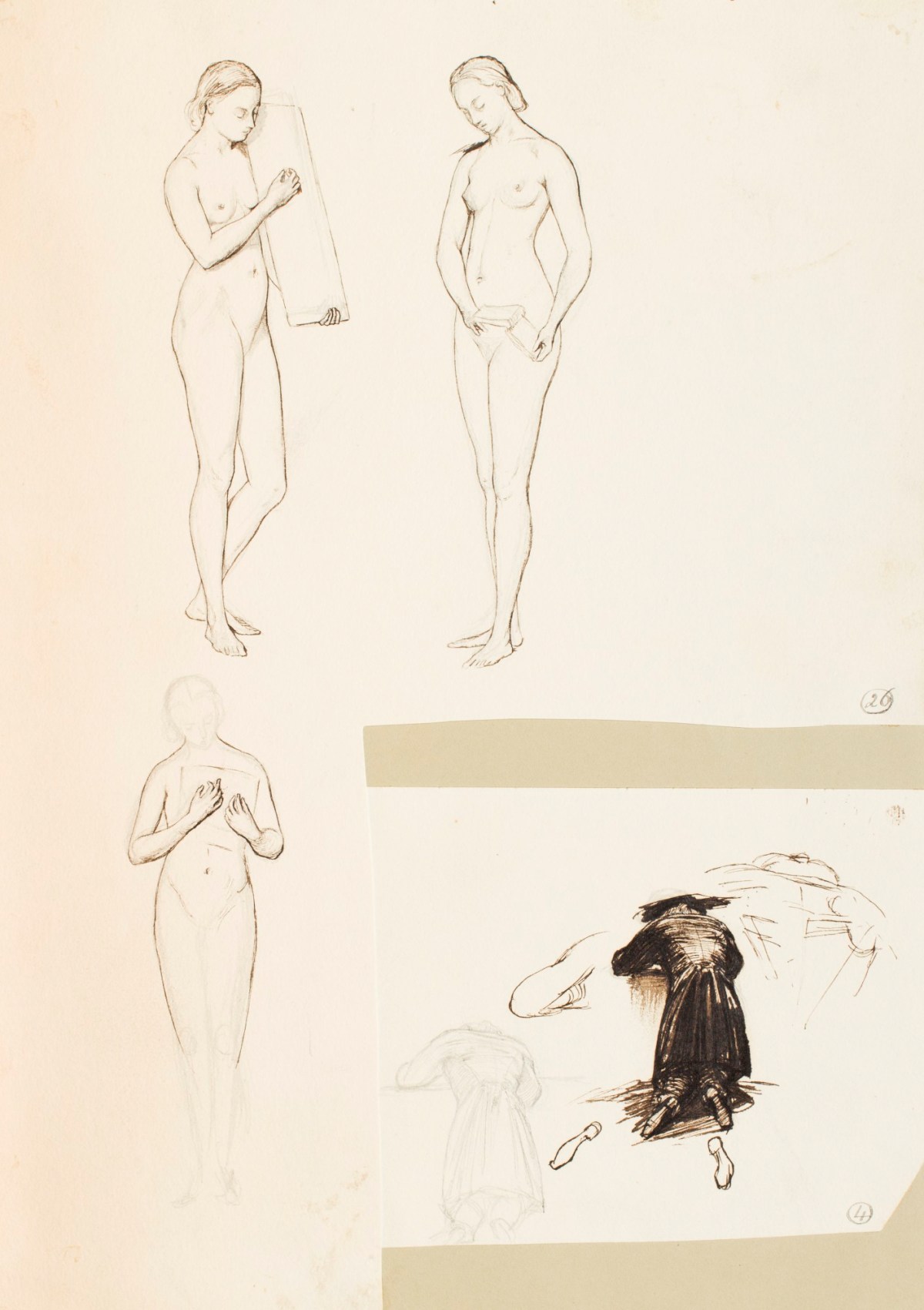 Henry Hugh Armstead RA, Three nude studies of a female figure