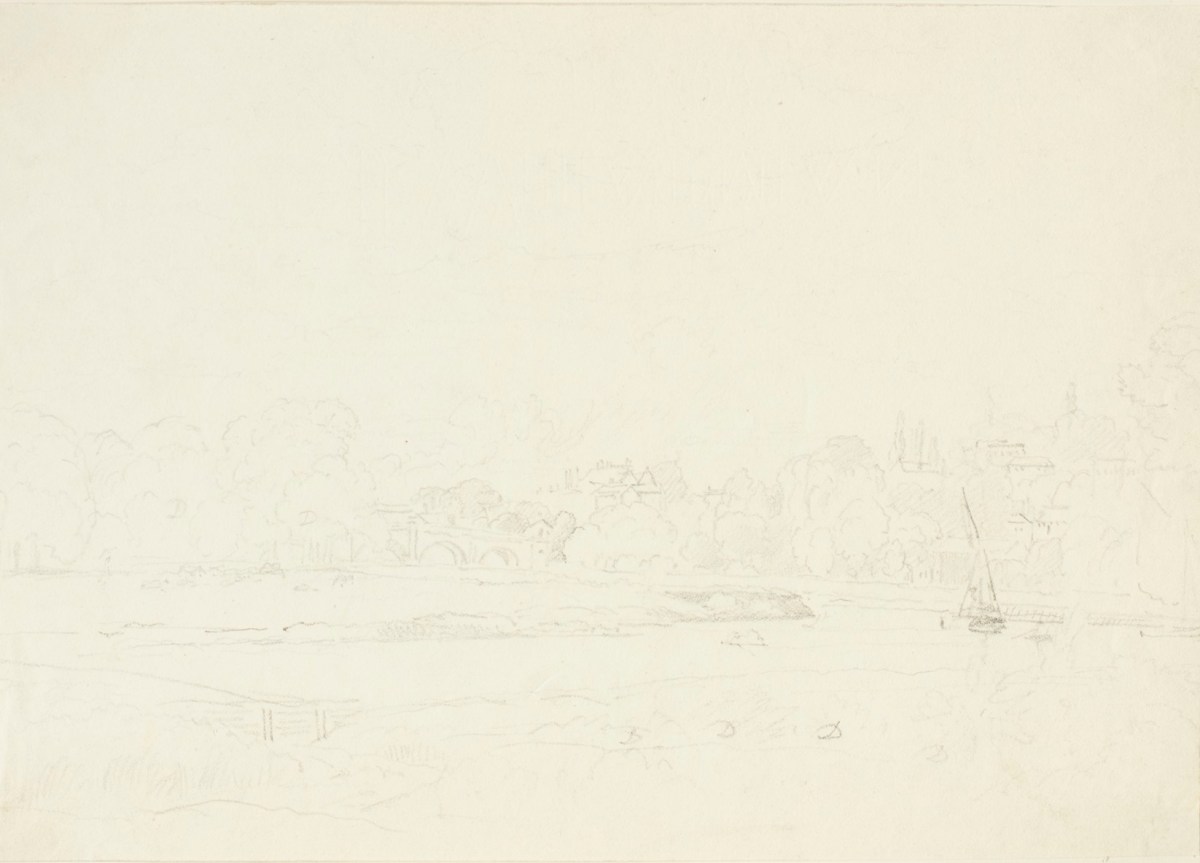 Philip Reinagle RA, Sketch of a river with a bridge