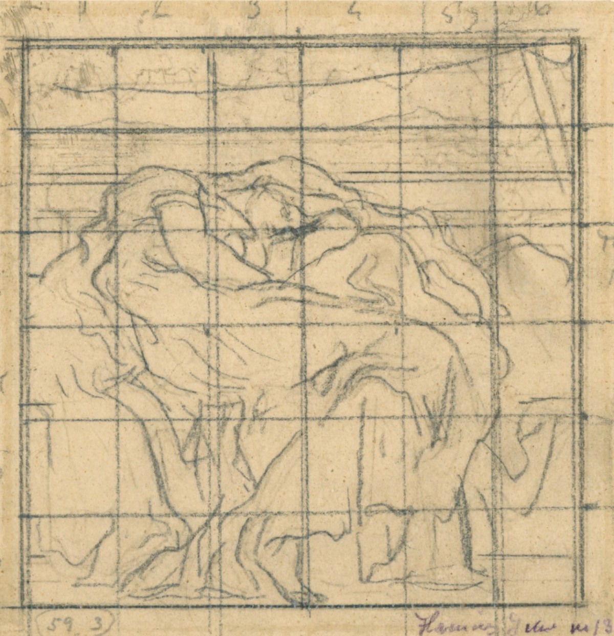 Lord Leighton PRA, Squared up tracing for 'Flaming June'
