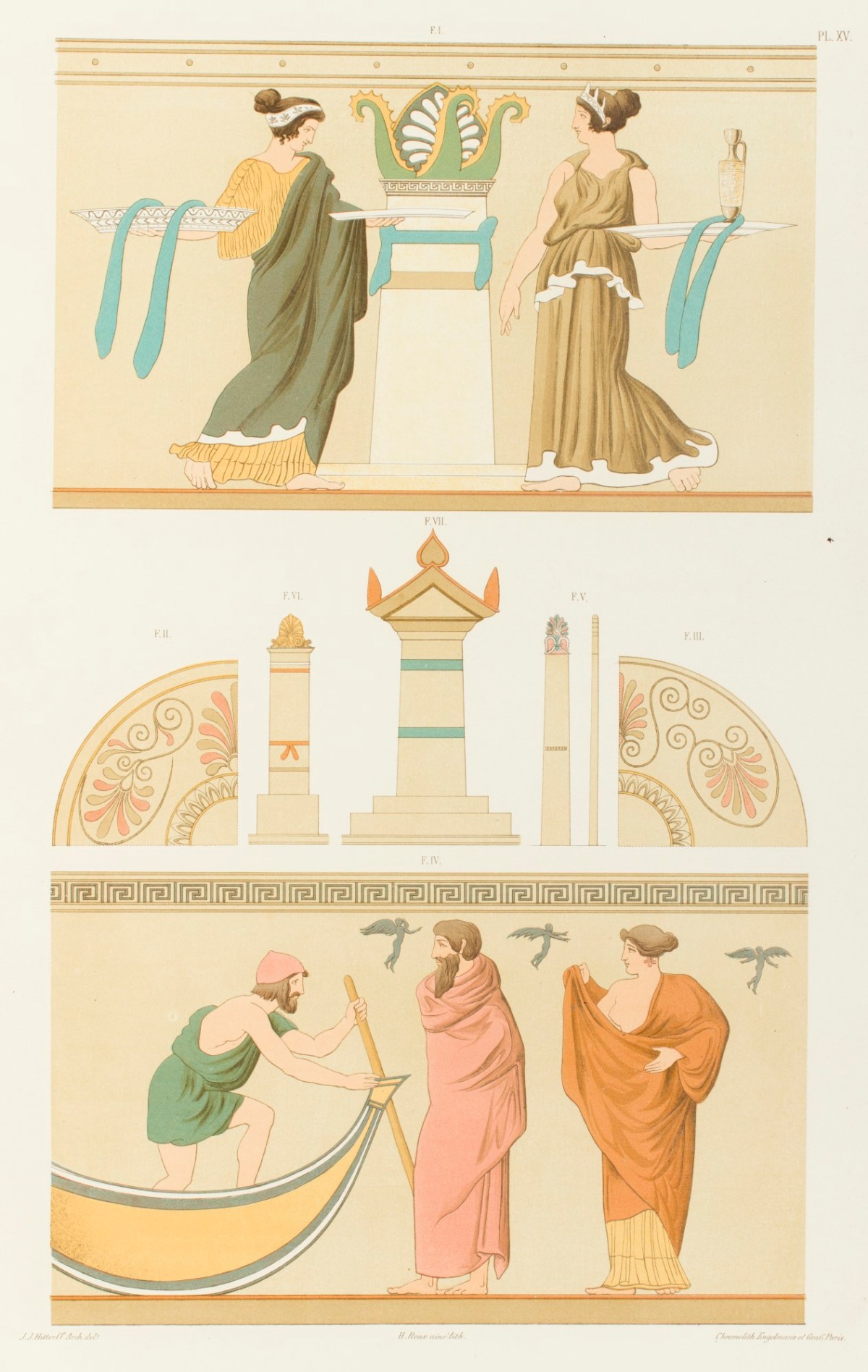 Jakob Ignaz Hittorff, Figures, ornements et stèles tirés de vases grecs; stèle athénienne en marbre