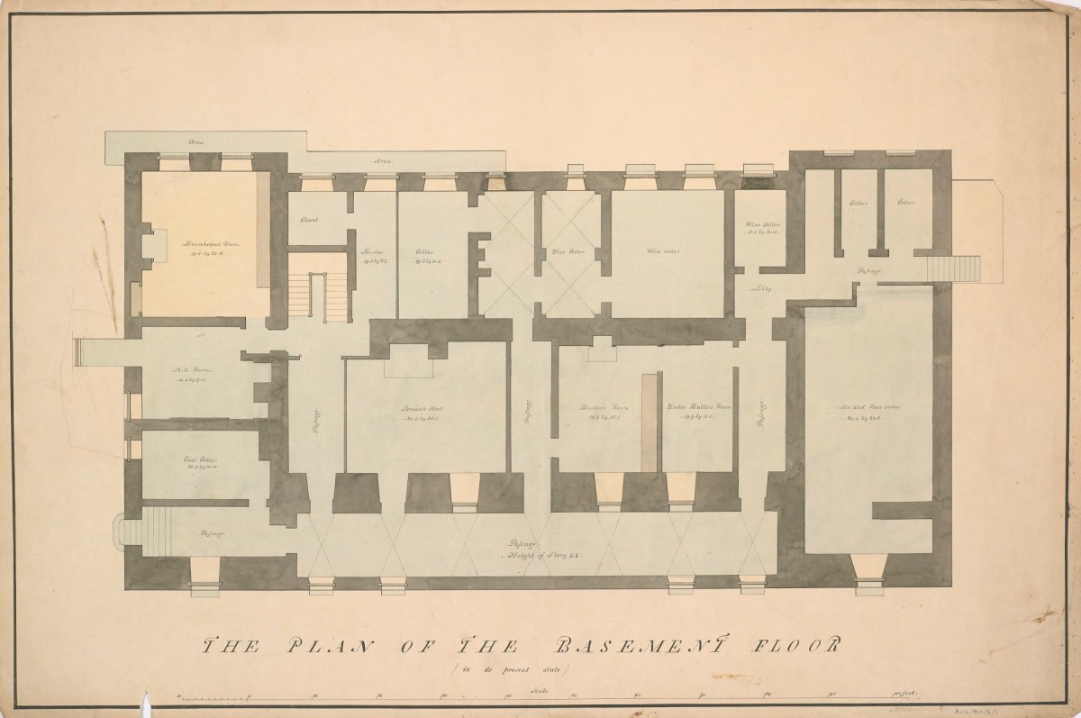 Samuel Ware, Survey drawing of Burlington House, Piccadilly, Westminster, London: basement plan
