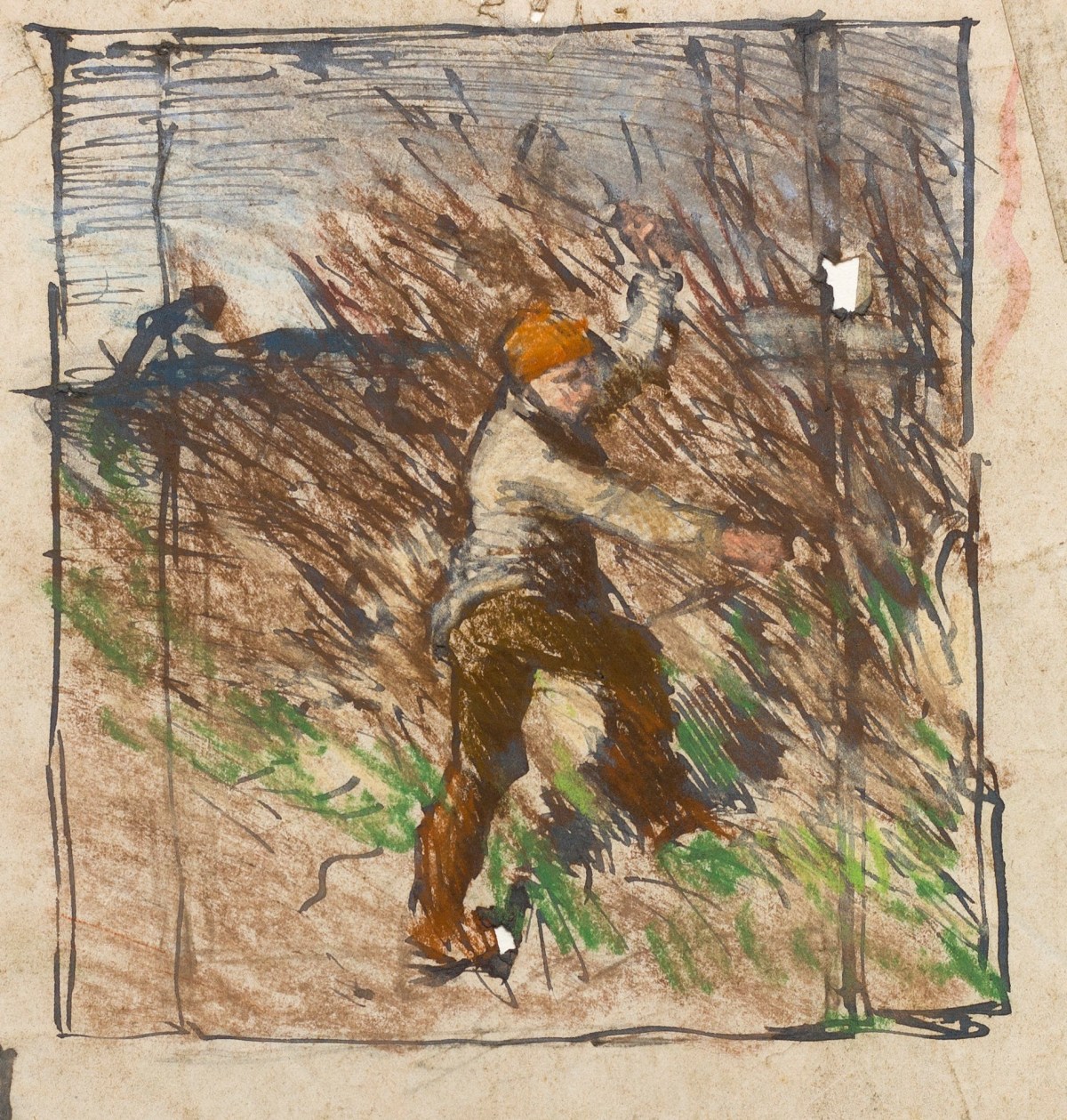 Sir George Clausen RA, Sketch after 'Boy Trimming a Hedge'