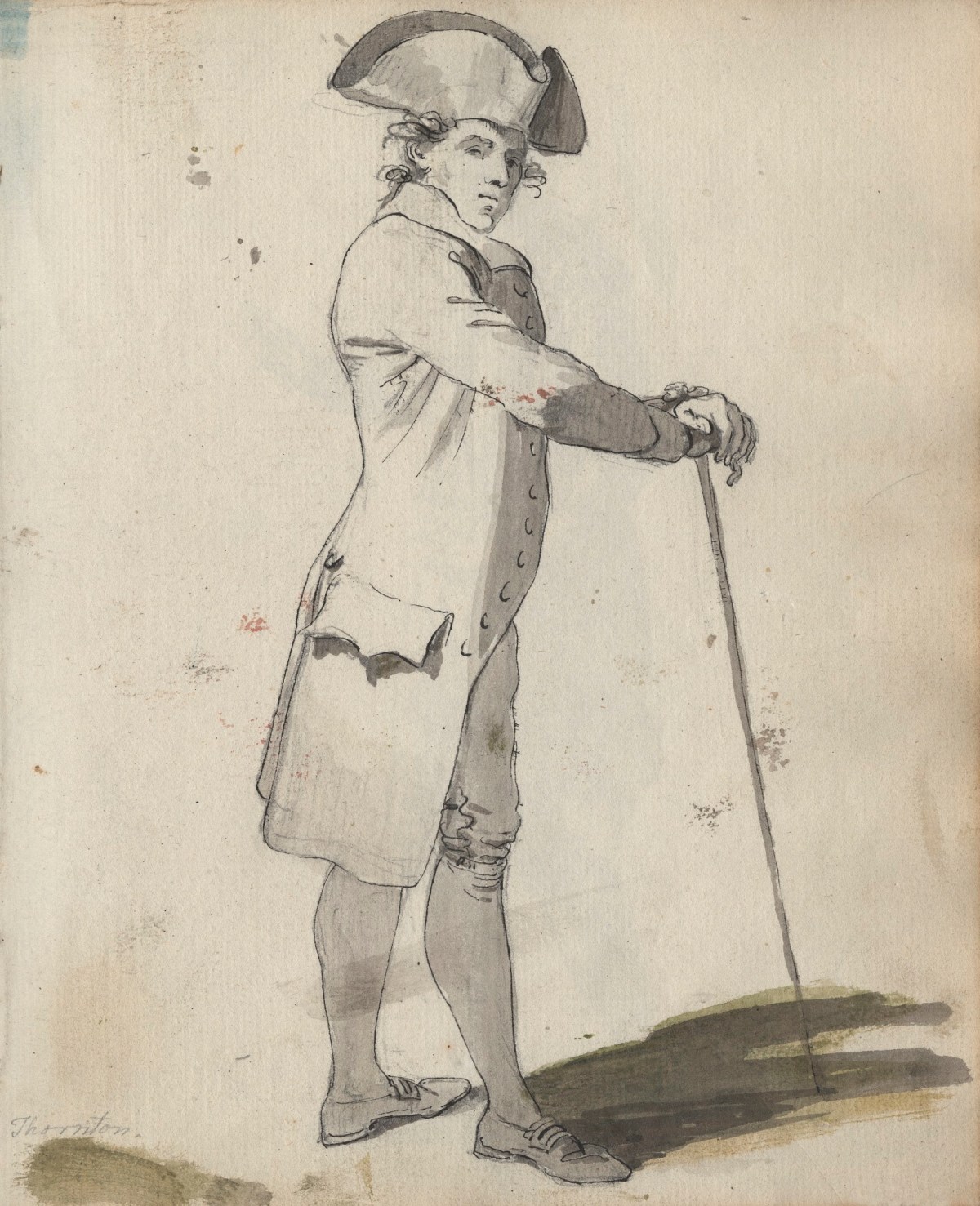 Unknown artist, Leaf from a sketchbook with a drawing of a standing man