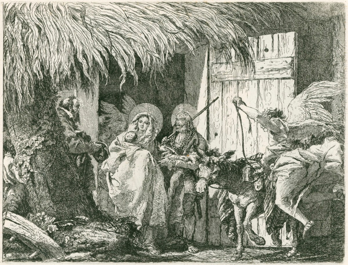 Giandomenico Tiepolo, The Flight into Egypt: Joseph and Mary seeking shelter
