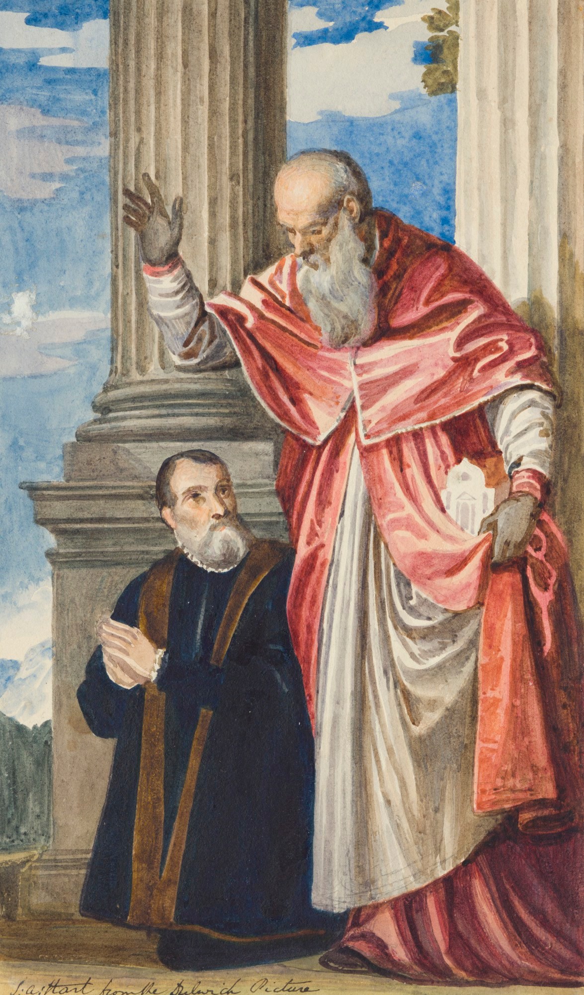 Solomon Alexander Hart RA, Watercolour study after Veronese's 'St. Jerome with a Donor'