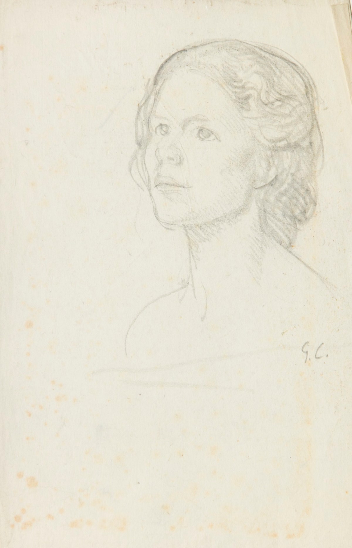 Sir George Clausen RA, Study of the head and shoulders of a young woman, looking upwards