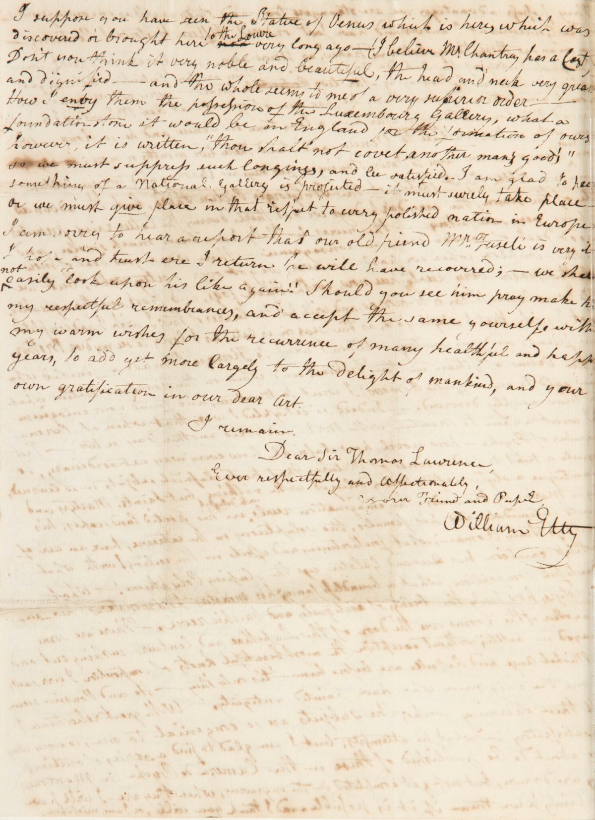 , William Etty, Hotel de Dusseldorf, Rue des Petits Augustines, Quai Voltaire, Paris, to Sir Thomas Lawrence
