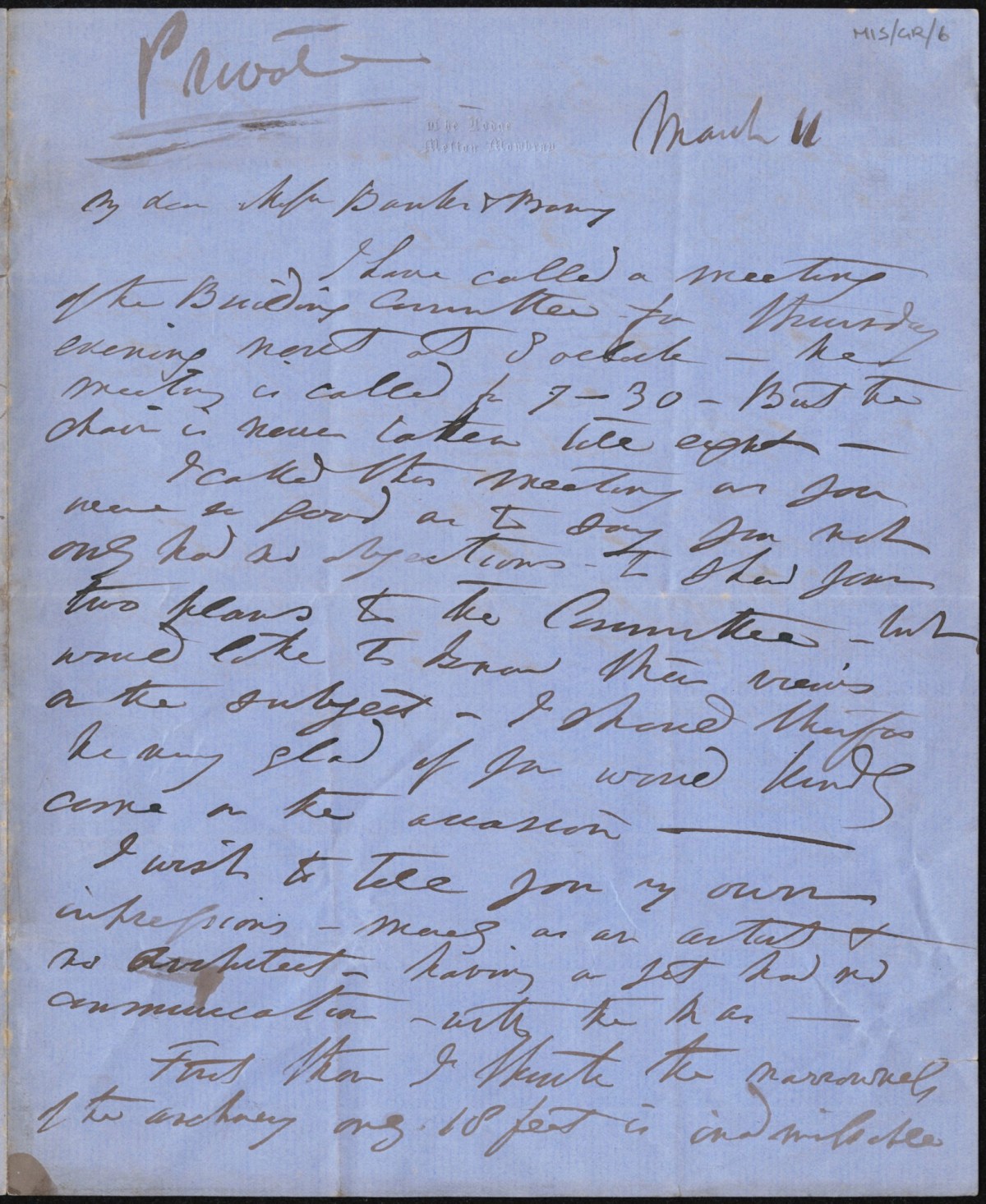 , Francis Grant, The Lodge, Melton Mowbray, to Messrs Banks and Barry