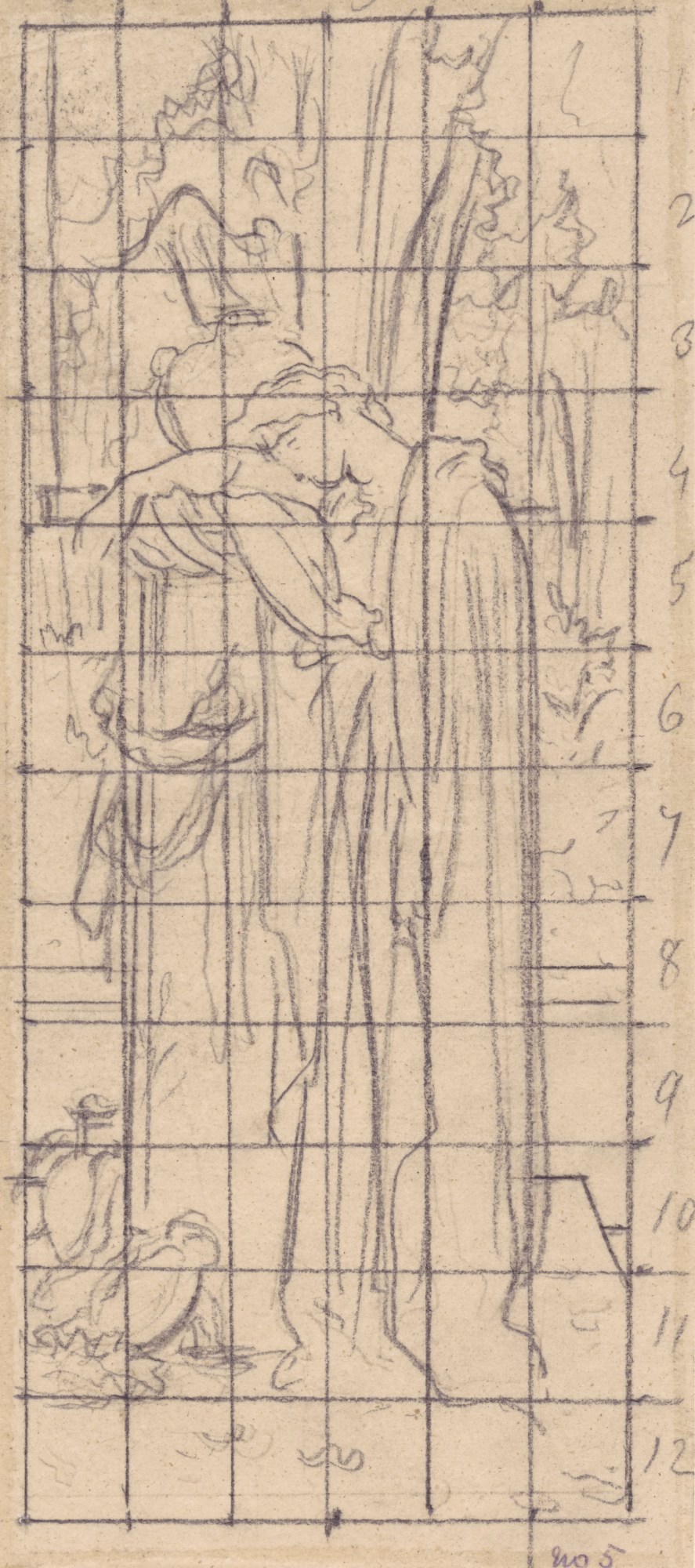 Lord Leighton PRA, Squared up tracing for 'Lachrymae'