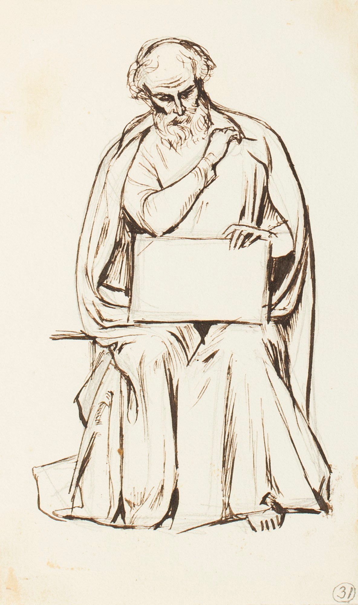 Henry Hugh Armstead RA, A seated male figure, for carvings at Llandaff Cathedral