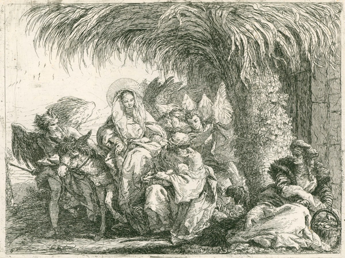 Giandomenico Tiepolo, The Flight into Egypt: The Holy Family under a palm tree