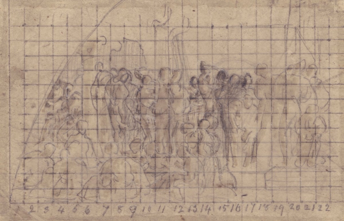 Lord Leighton PRA, Squared-up tracing for 'The Arts of Industry as Applied to War'