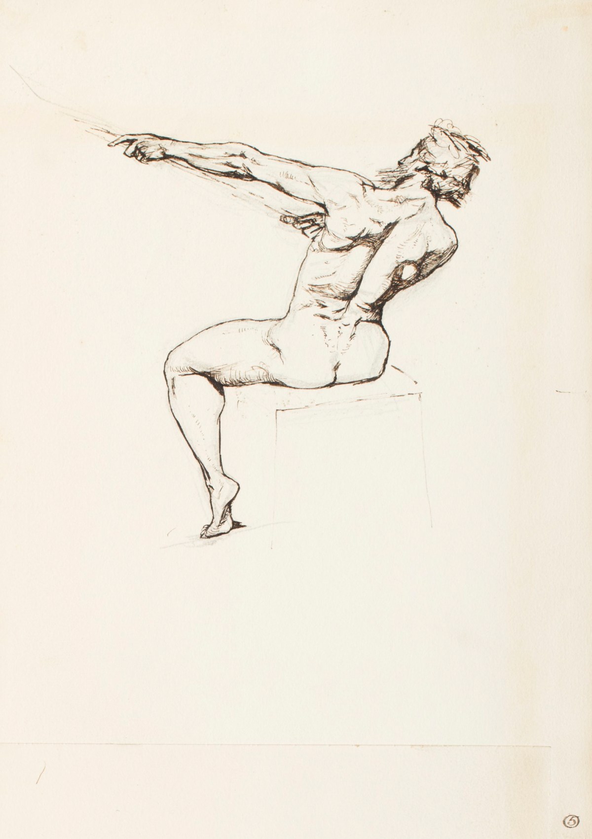 Henry Hugh Armstead RA, Nude study of a seated male figure, for the 'History of the Shirleys' reliefs