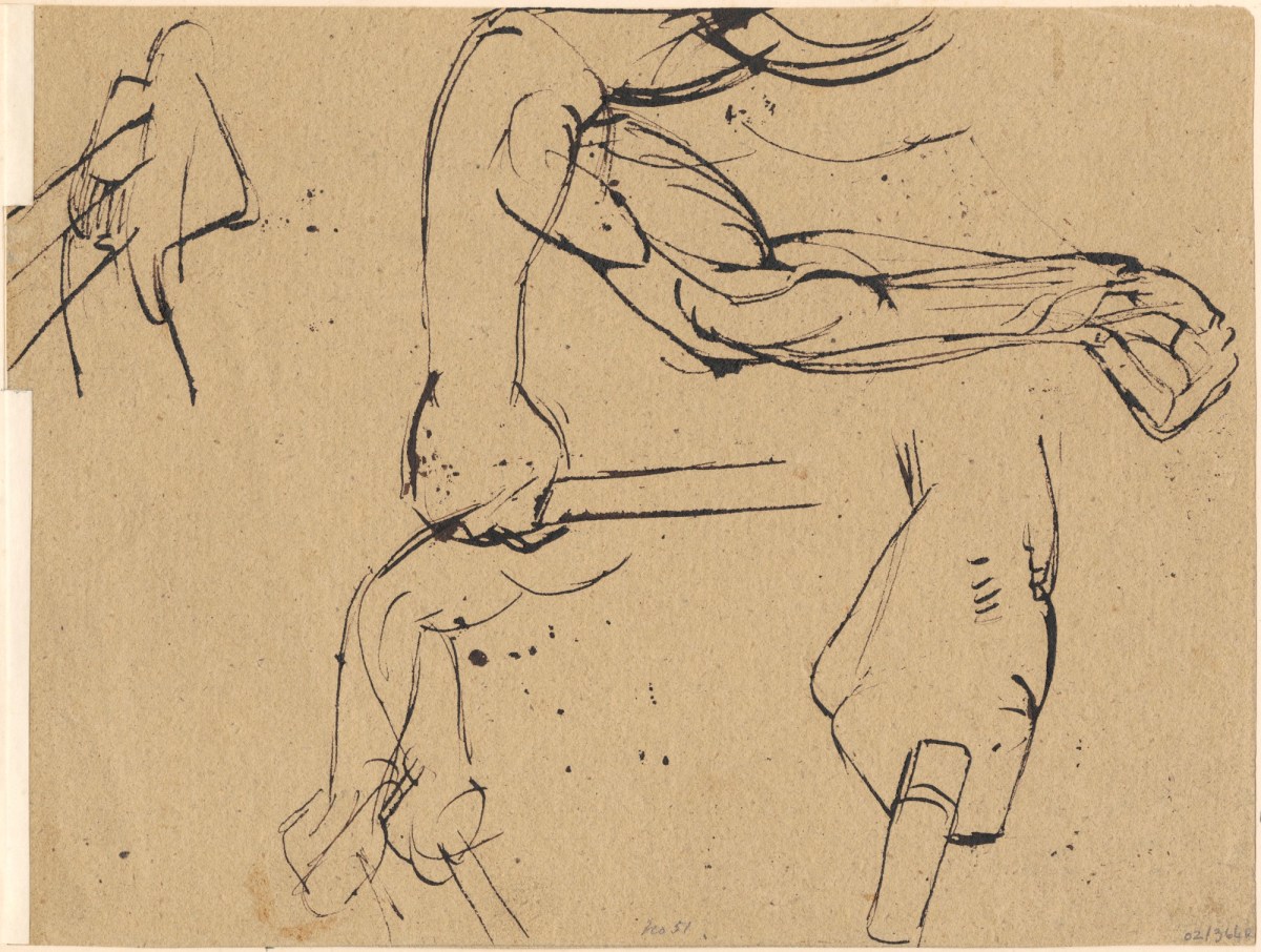 Benjamin Robert Haydon, Sheet of drawings of hands gripping a dagger or sword