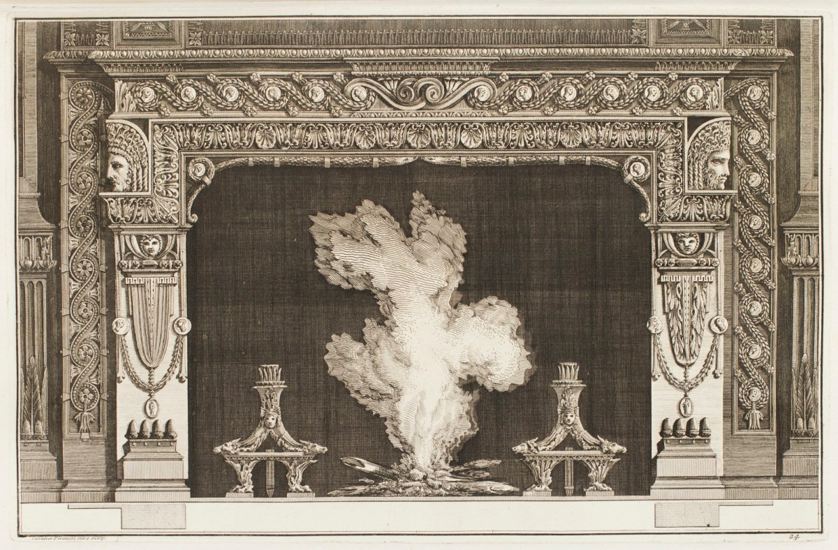 Giovanni Battista Piranesi, Design for chimneypiece with wreath and medallion design on frieze