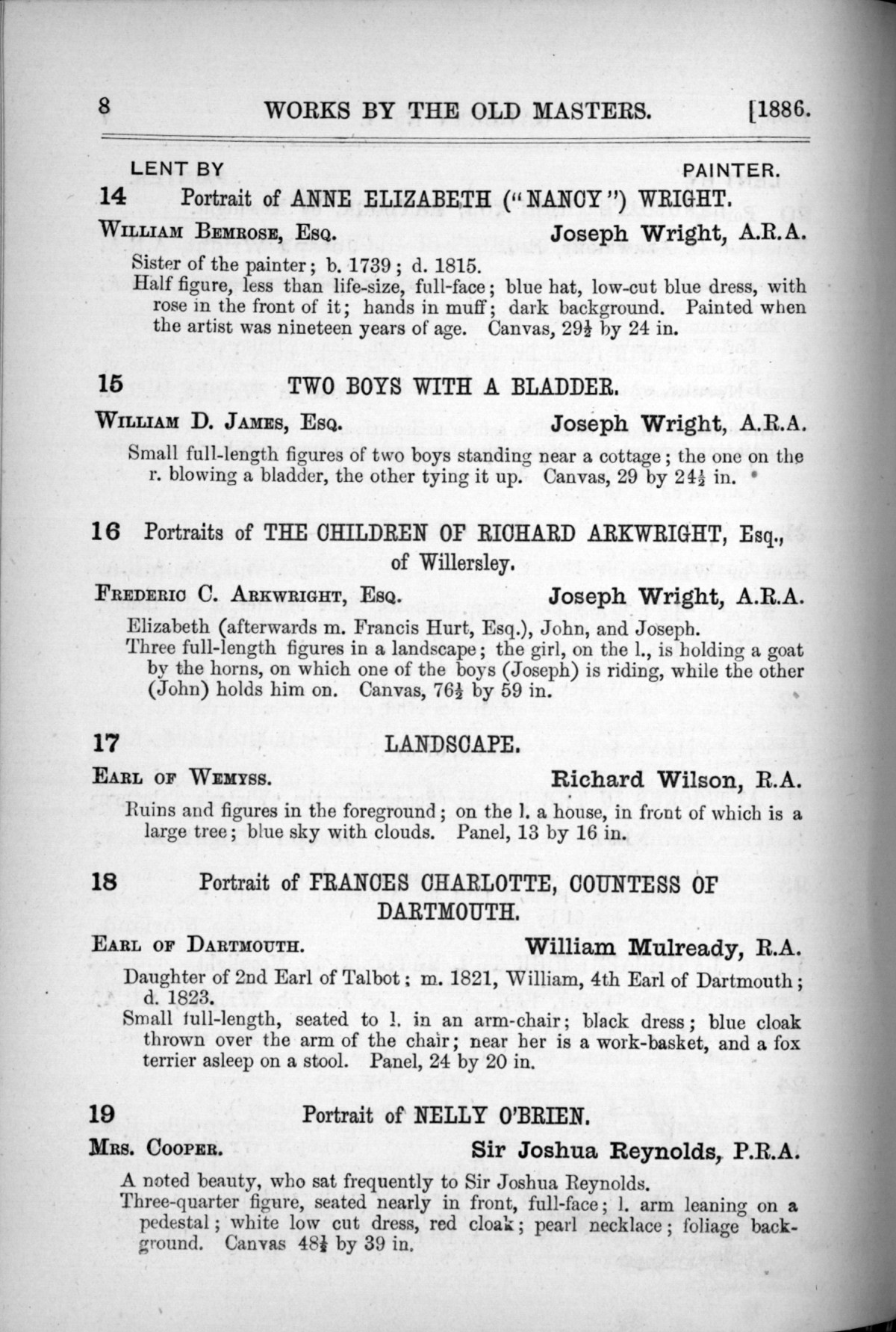 Page 8 of 1886 - Old Masters, deceased masters of the British School, Joseph Wright of Derby ARA and J.M.W. Turner RA
