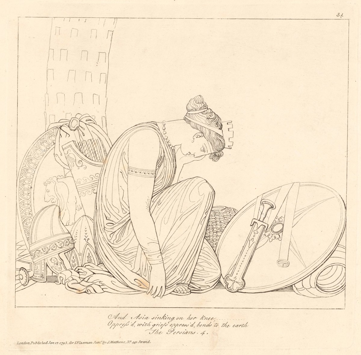 John Flaxman RA, Asia sinking to her knee (from The Persians)